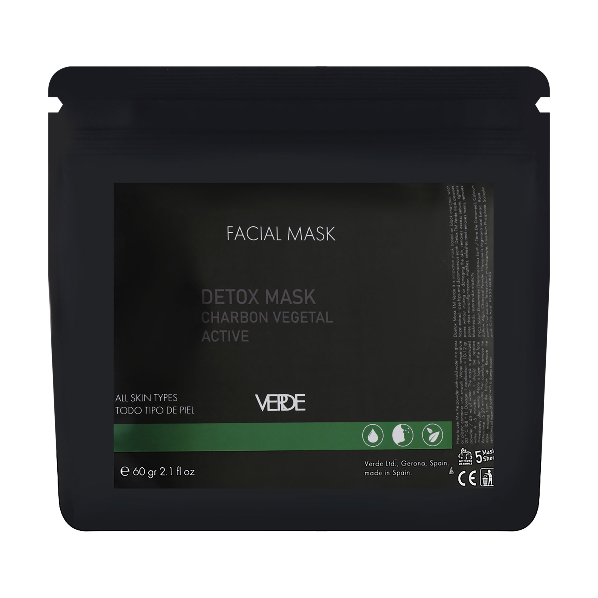 Альгінатна маска для обличчя Verde Detox Mask з чорним вугіллям, 60 г